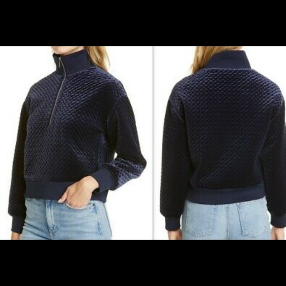 NWT Club Monaco Navy velour quarter zip sweatshirt - Picture 3 of 7